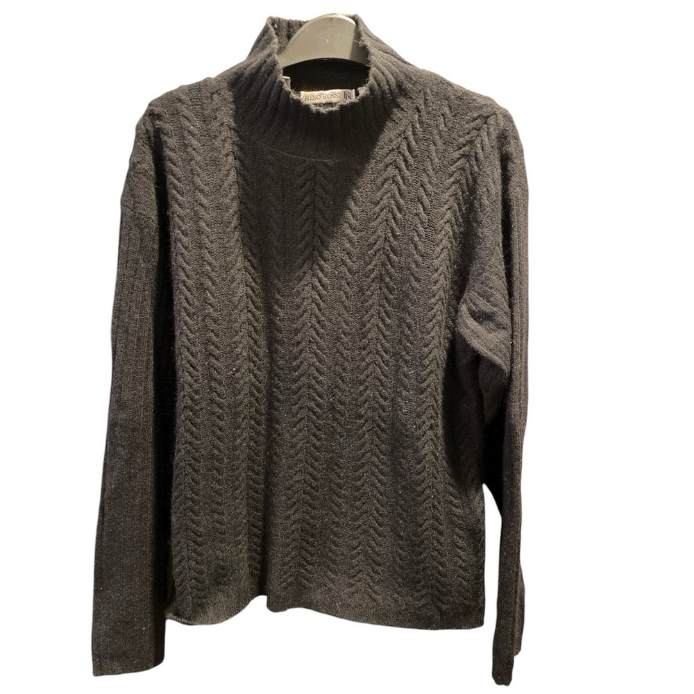 Rino Rossi Black Wool blend Mock neck cable knit sweater Size Large